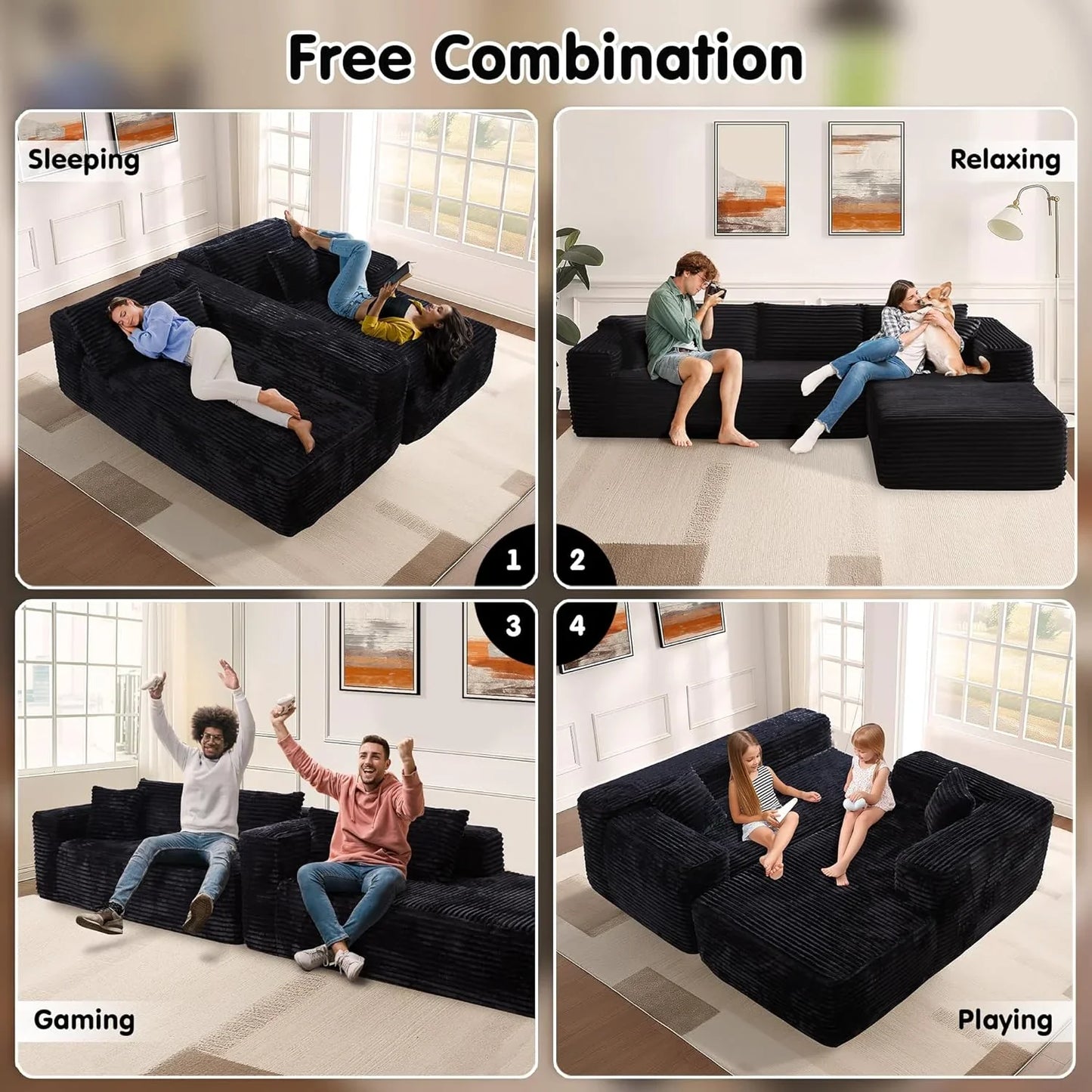 Ovios 104 In. Cloud Sectional Couch With L-Shape Chaise, Modern Modular Sofa With Deep Seat, Upholstered Couches For Living Room Bedroom