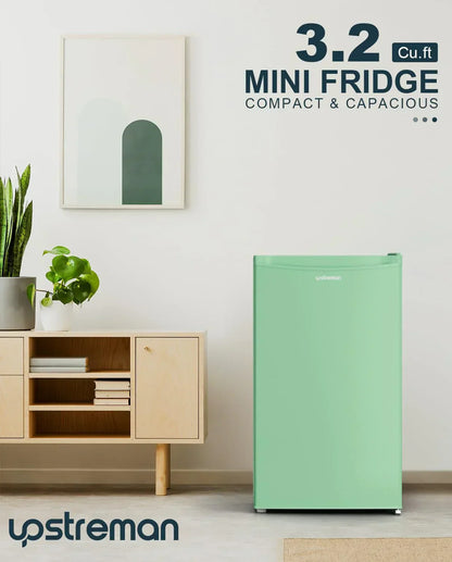 Upstreman 3.2 Cu. Ft. Mini Fridge Freezer Single Door Fridge Dorm Fridge Adjustable Thermostat