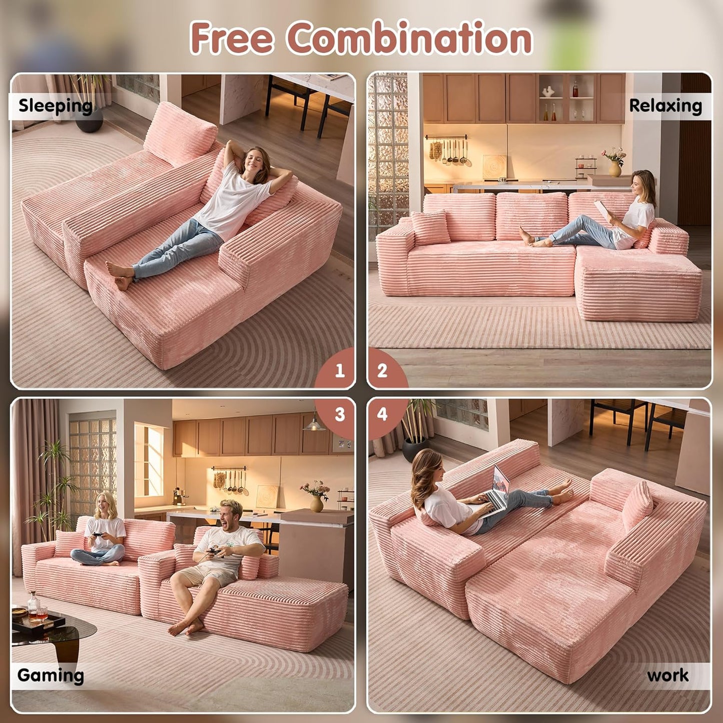 Ovios 104 In. Cloud Sectional Couch With L-Shape Chaise, Modern Modular Sofa With Deep Seat, Upholstered Couches For Living Room Bedroom