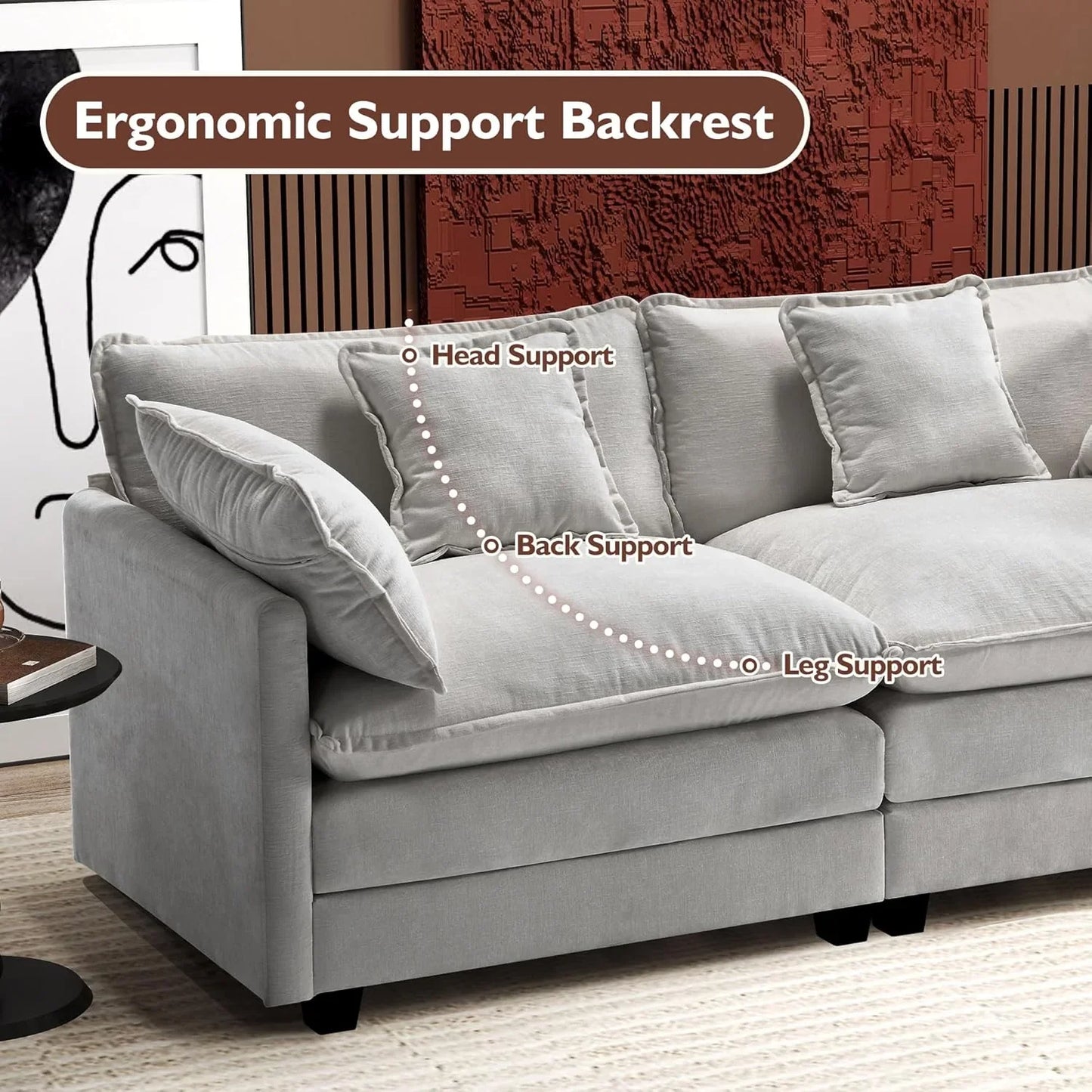 Ihanherry 146 In. U-Shaped Modern Sofa Modular Sectional Cloud Couch With 2 Ottoman