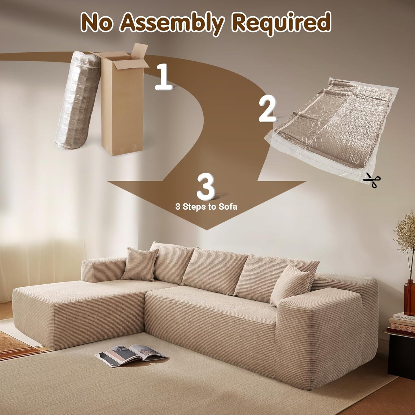 Ovios 104 In. Cloud Sectional Couch With L-Shape Chaise, Modern Modular Sofa With Deep Seat, Upholstered Couches For Living Room Bedroom