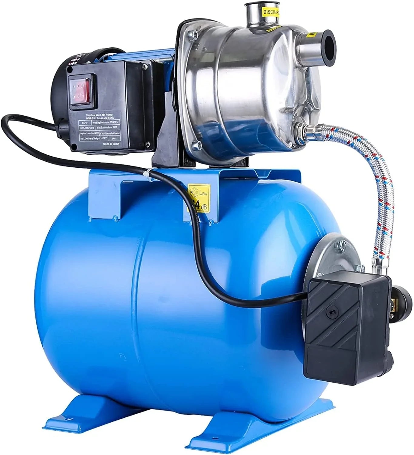 1.6HP Shallow Well Pump With Pressure Tank 1268 Gph Stainless Steel Jet Pump Transfer Drainage Booster Pump Garden Sprinkler System Water Pump