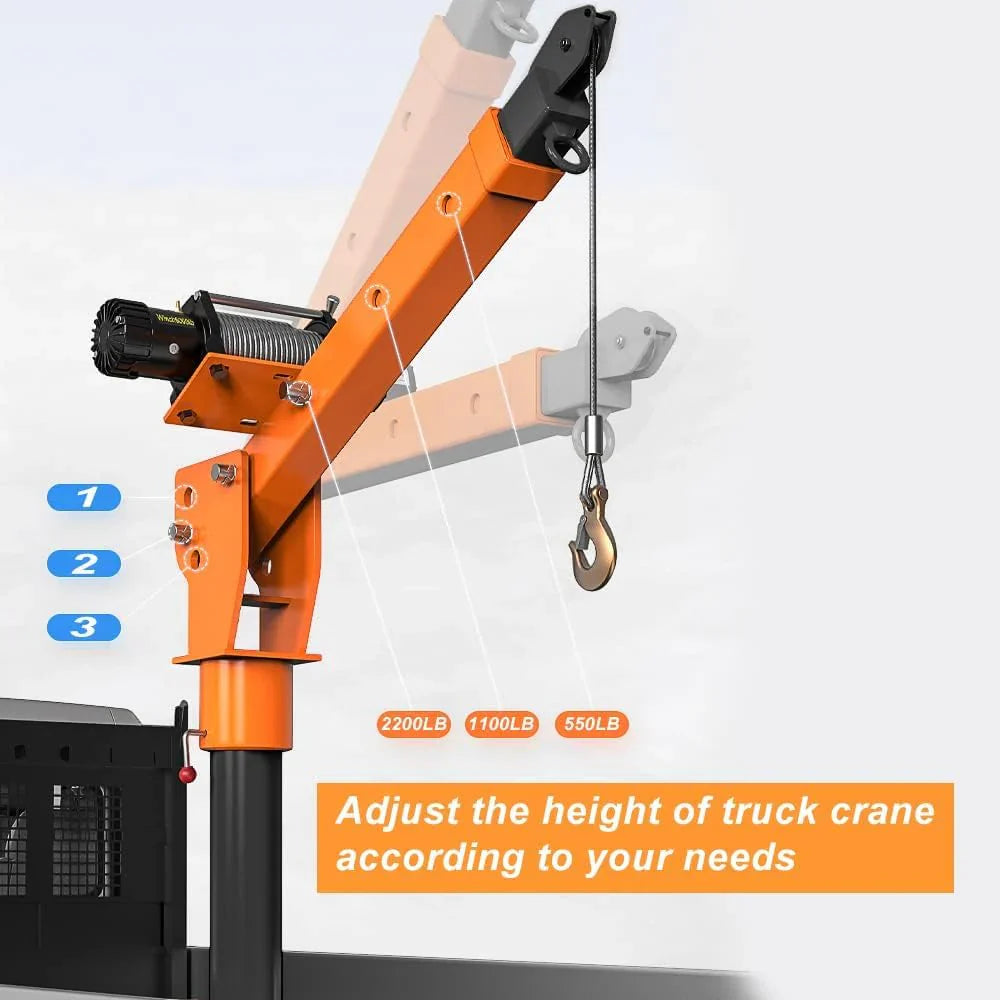1100lb Folding Dismountable Household Hoist Truck Crane With Electric Hoist, 110V, 880lb Pulling Force, Jib Cranes For Factory, Warehouse