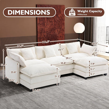 111.4 In. L-Shaped Modern Sofa Modular Cloud Sofa Ottoman 4-Seater Chenille Deep Seat Sofa