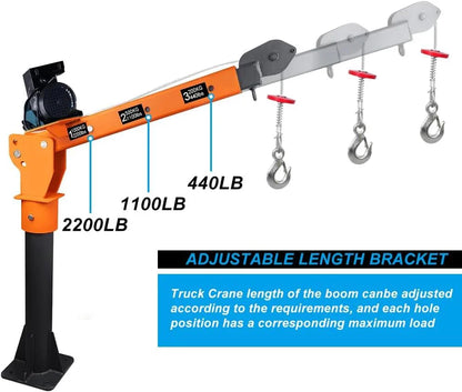 1100lb Folding Dismountable Household Hoist Truck Crane With Electric Hoist, 110V, 880lb Pulling Force, Jib Cranes For Factory, Warehouse