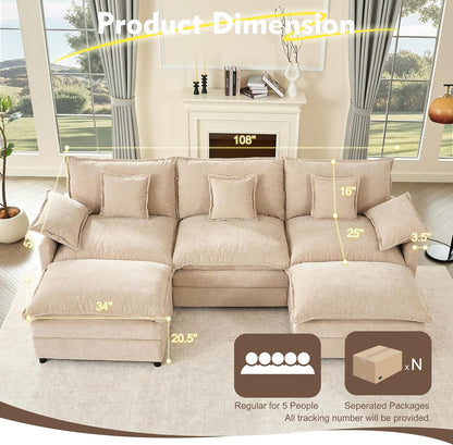 108 In. U Shape Sofa Sectional Sofa Comfortable Cloud Sofa With Removable Footstool