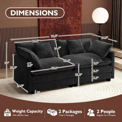 Ihanherry 146 In. U-Shaped Modern Sofa Modular Sectional Cloud Couch With 2 Ottoman