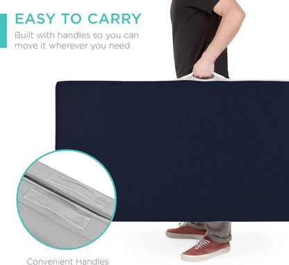 Best Choice Products 4 In. Portable Queen-Size Mattress, Tri-Fold Mattress For Camping, Guest, Toddler, Foam Plush w/Carry Case- Grey