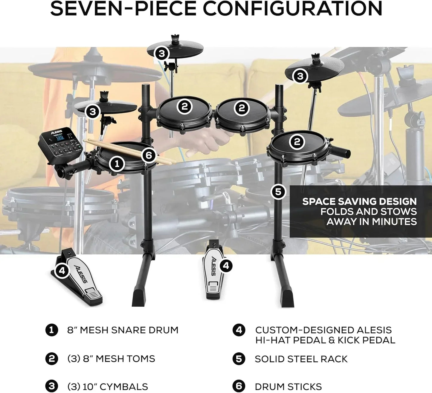 Alesis Turbo Mesh Kit- Electric Drum Set With Over 100 Sounds Mesh Drum Pad