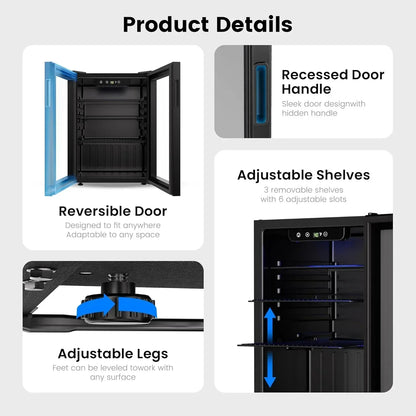 Beverage Refrigerator Cooler 126 Can Mini Fridge Glass Door For Drinks Soda Beer Wine Refrigerator