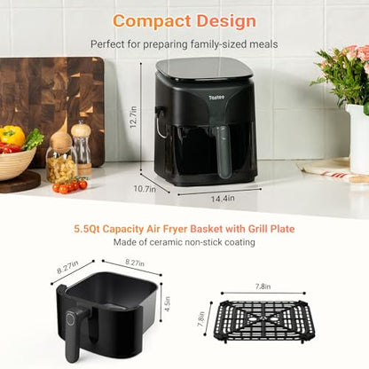 Tastee Ceramic Air Fryer, 8-in-1 Compact 5.5QT AirFryers, 450 F Digital Air Fryer Dehydrator With Smart Probe, 24 Presets One Touch Cooking