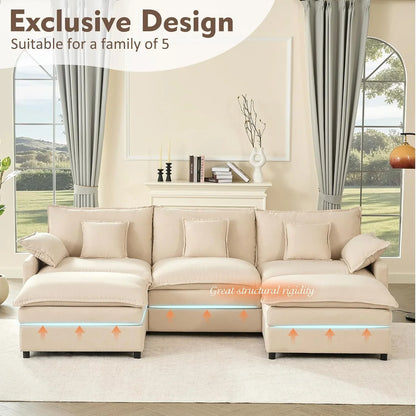 108 In. U Shape Sofa Sectional Sofa Comfortable Cloud Sofa With Removable Footstool