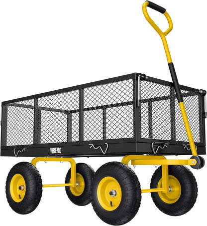 Steel Garden Cart 2-in-1 1400 Lbs Heavy Duty Utility Wagon With Removable Mesh Sides To Convert Into Flatbed 240 U-Turn 13 In. Pneumatic Tires