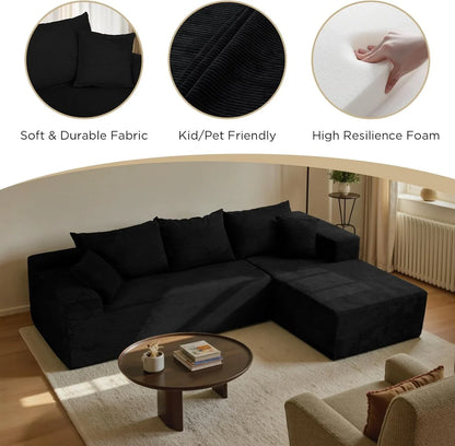 Cloud Sectional Couch With L-Shape Chaise, Modern Modular Sofa With Deep Seat, Upholstered Couches For Living Room Bedroom, No Assembly Required
