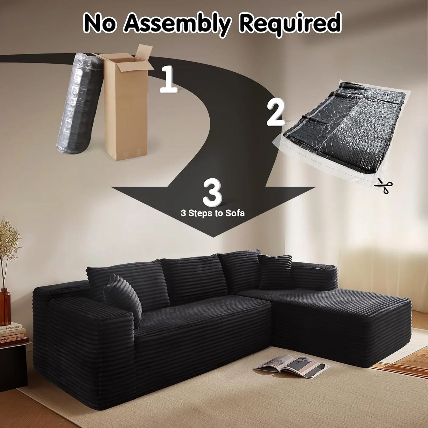 Ovios 104 In. Cloud Sectional Couch With L-Shape Chaise, Modern Modular Sofa With Deep Seat, Upholstered Couches For Living Room Bedroom