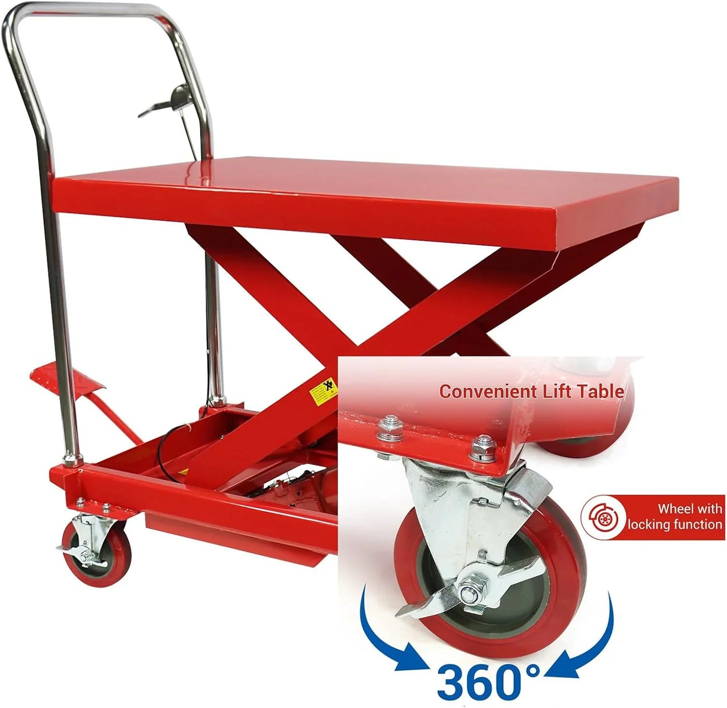660lbs Hydraulic Lift Table Cart, 31 In. Lift Height, Double Scissor Design With 4 Wheels And Non-Slip Pad For Material Handling
