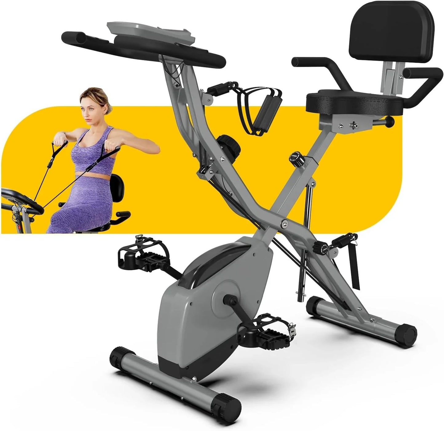 Foldable Exercise Bike Stationary Bikes For Home, 5-in-1 Indoor Workout Bike, Cycling Bike With 16-Level Quiet Magnetic Resistance