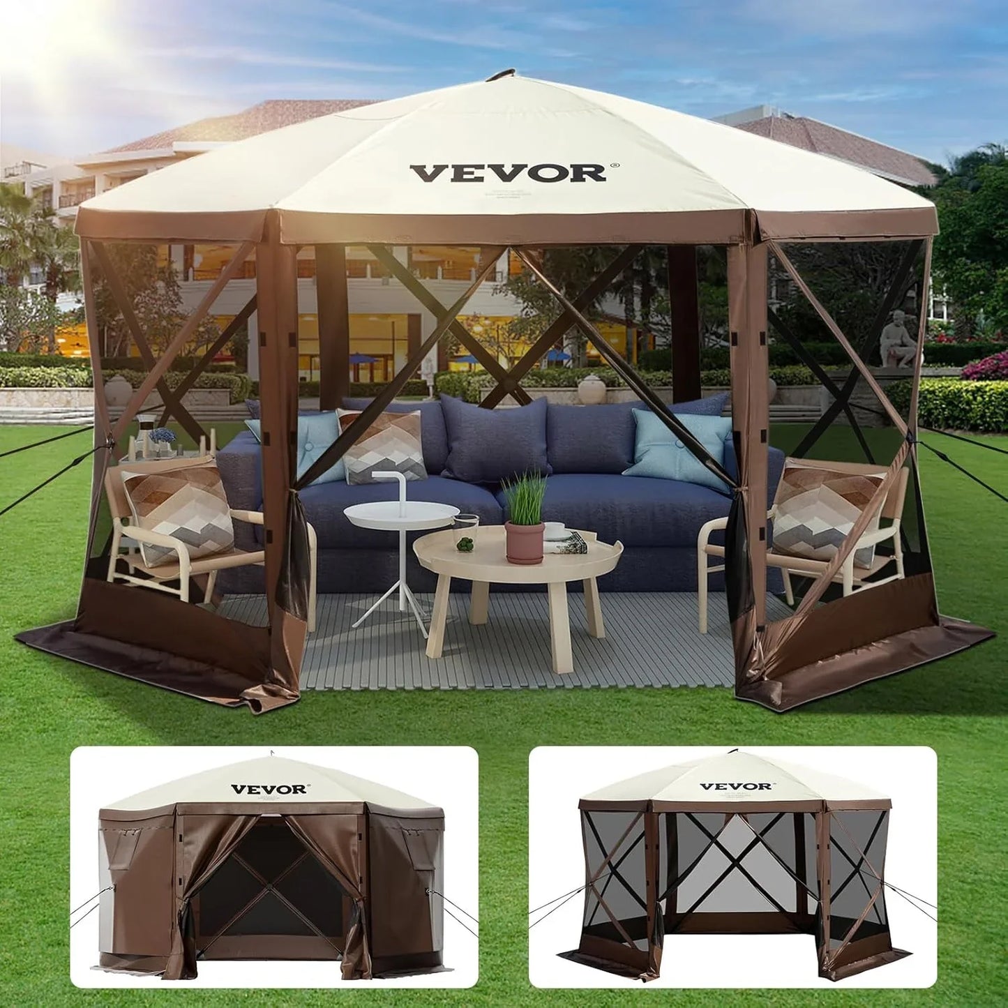 Vevor 12x12ft Pop Up Gazebo Tent With Mosquito Netting, 6 Removable Wind Panels