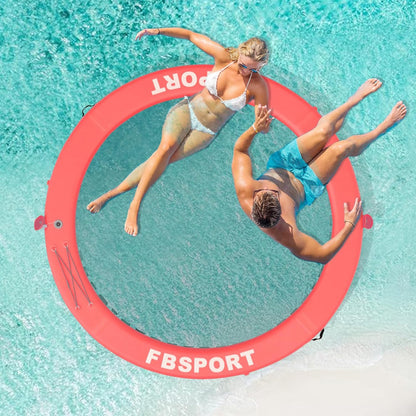 Inflatable Dock Floating Platform 8 Ft. Inflatable Water Hammock Floating Deck For Lake With Cupholder Round Floating Ring Float Ring Pool Float