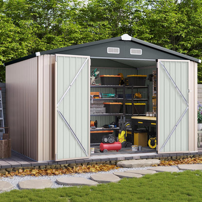Aoxun 10 x 12 Ft. Outdoor Storage Shed With Double Hinged Large Door Utility Garden Shed