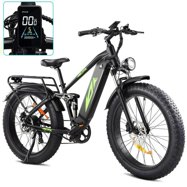Electric Bike For Adults 1000W, 48V 17.5Ah Battery Adult Electric Bicycles, 26 Fat Tire Full Suspension Ebike, 28MPH Mountain Beach E Bike