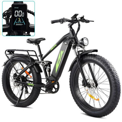 Electric Bike For Adults 1000W, 48V 17.5Ah Battery Adult Electric Bicycles, 26 Fat Tire Full Suspension Ebike, 28MPH Mountain Beach E Bike