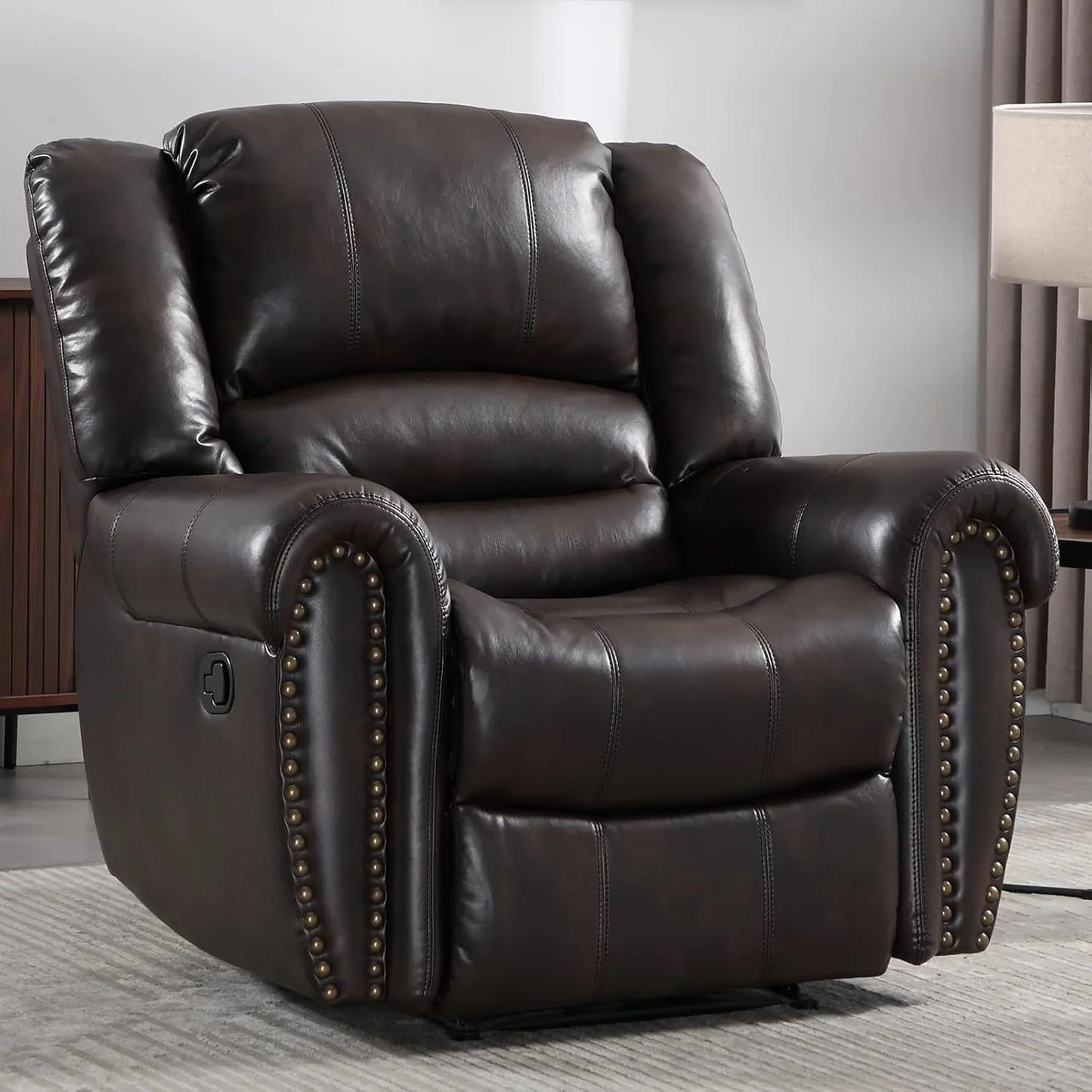 Canmov Leather Recliner Chair, Classic And Traditional Manual Recliner Chair With Comfortable Arms And Back Single Sofa For Living Room, Nut Brown