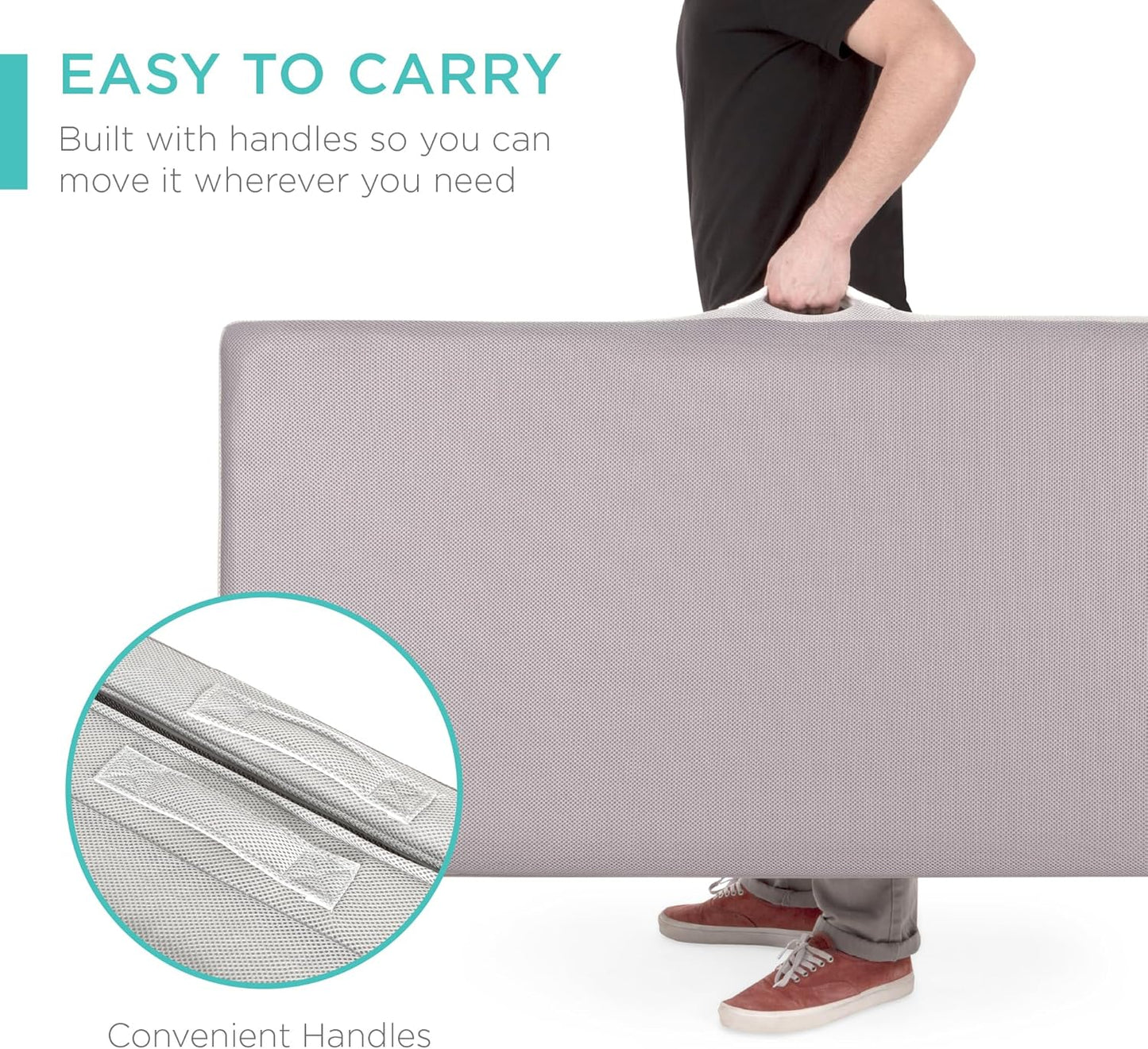 Best Choice Products 4 In. Portable Queen-Size Mattress, Tri-Fold Mattress For Camping, Guest, Toddler, Foam Plush w/Carry Case- Grey
