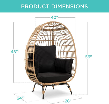 Best Choice Products Wicker Egg Chair Oversized Indoor Outdoor Lounger For Patio Backyard Living Room W/4 Cushions Steel Frame 440lb Capacity- Ivory