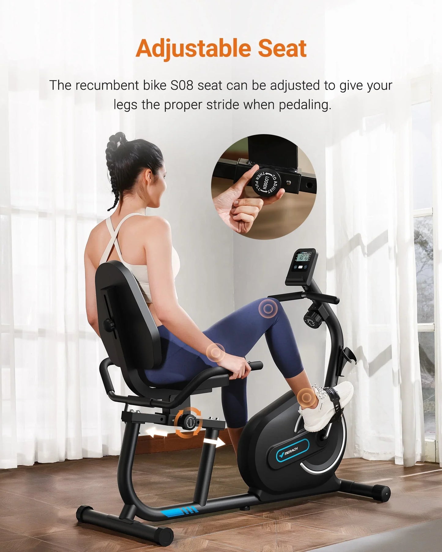 Merach Recumbent Exercise Bikes For Home Sit Down Stationary Bicycle Magnetic 8 Levels Resistance Indoor Cycling Bike With Free App