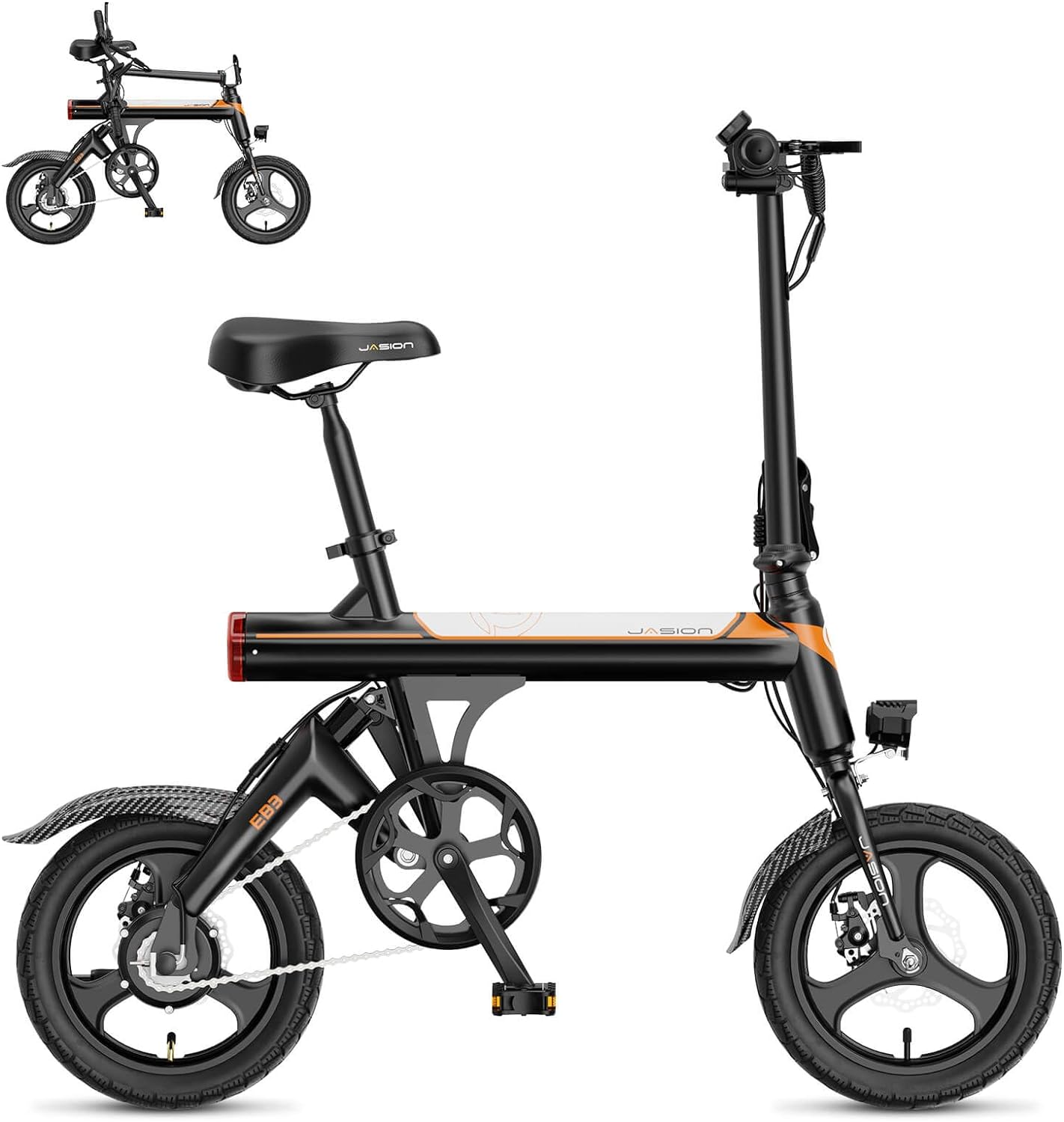 Jasion EB3 Electric Bike Adults 21mph, 500W Peak Motor, 270Wh Battery, Rear Suspension, 3 Levels Assist