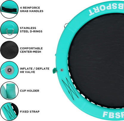 Inflatable Dock Floating Platform 8 Ft. Inflatable Water Hammock Floating Deck For Lake With Cupholder Round Floating Ring Float Ring Pool Float
