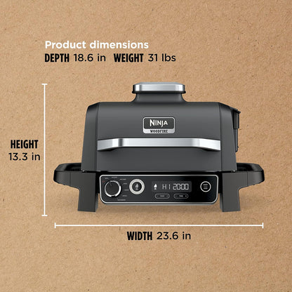 7-in-1 Grill And Smoker With Thermometer, Air Fryer, Bbq, Bake, Roast, Broil- Portable Electric Outdoor Grill, Grey