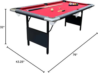 6 Ft. Portable Pool Table, Adults Folding Billiards Tables For Game Room With Easy Foldable Storage, Includes Full Set Of Billiard Balls, Cues