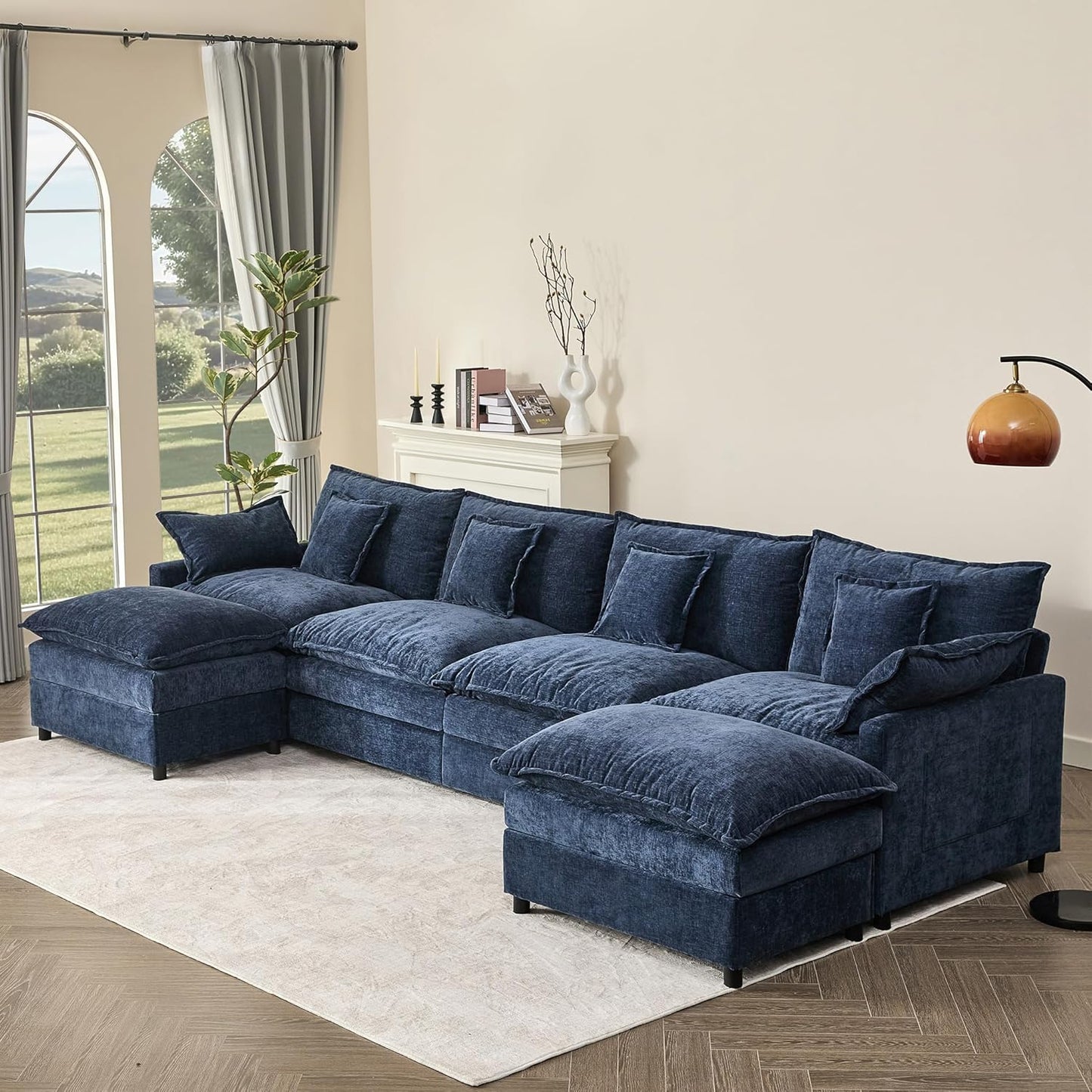 108 In. U Shape Sofa Sectional Sofa Comfortable Cloud Sofa With Removable Footstool