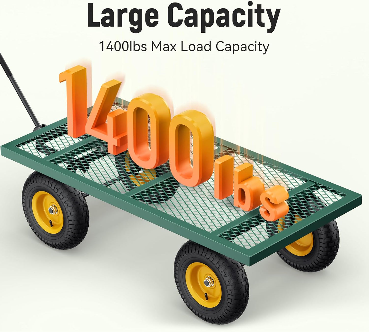 Steel Garden Cart 2-in-1 1400 Lbs Heavy Duty Utility Wagon With Removable Mesh Sides To Convert Into Flatbed 240 U-Turn 13 In. Pneumatic Tires