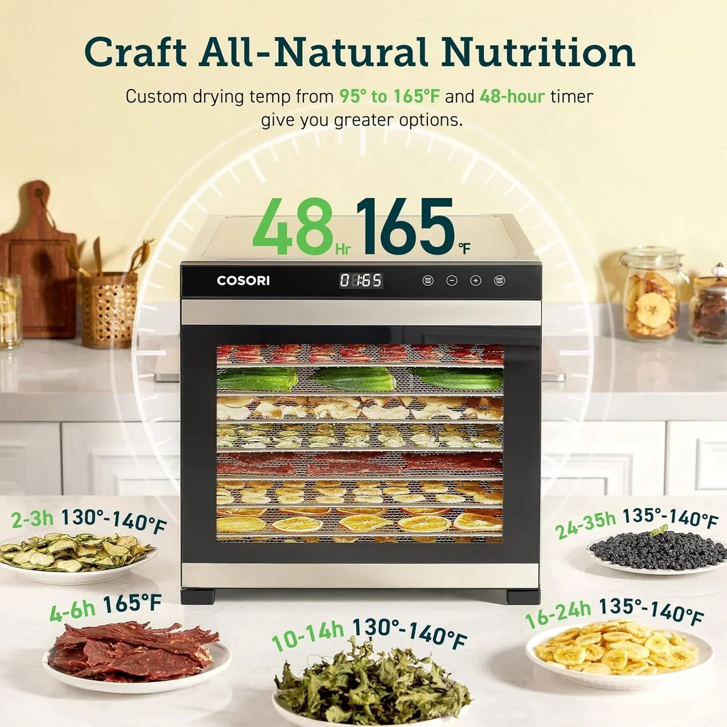 Cosori Food Dehydrator Bigger Than 7 Trays With Large 6.5 In. Drying Space 600W Power