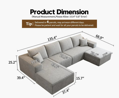 107.5 In. Cloud Modular Sectional Sofa Couch With L-Shape Chaise, Modern Minimalist Upholstered Couches For Living Room Bedroom