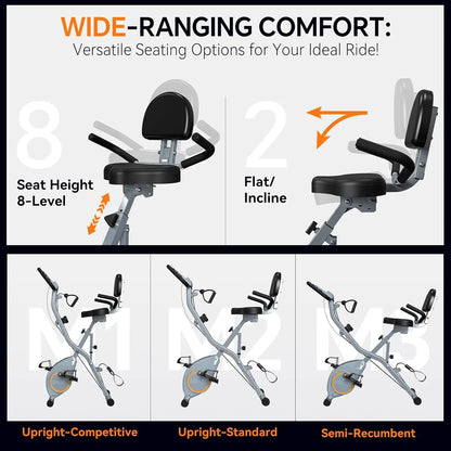 Foldable Exercise Bike Stationary Bikes For Home, 5-in-1 Indoor Workout Bike, Cycling Bike With 16-Level Quiet Magnetic Resistance