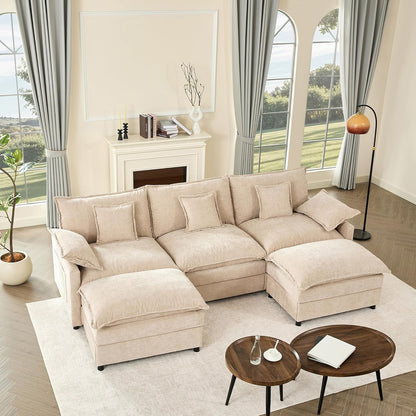 108 In. U Shape Sofa Sectional Sofa Comfortable Cloud Sofa With Removable Footstool
