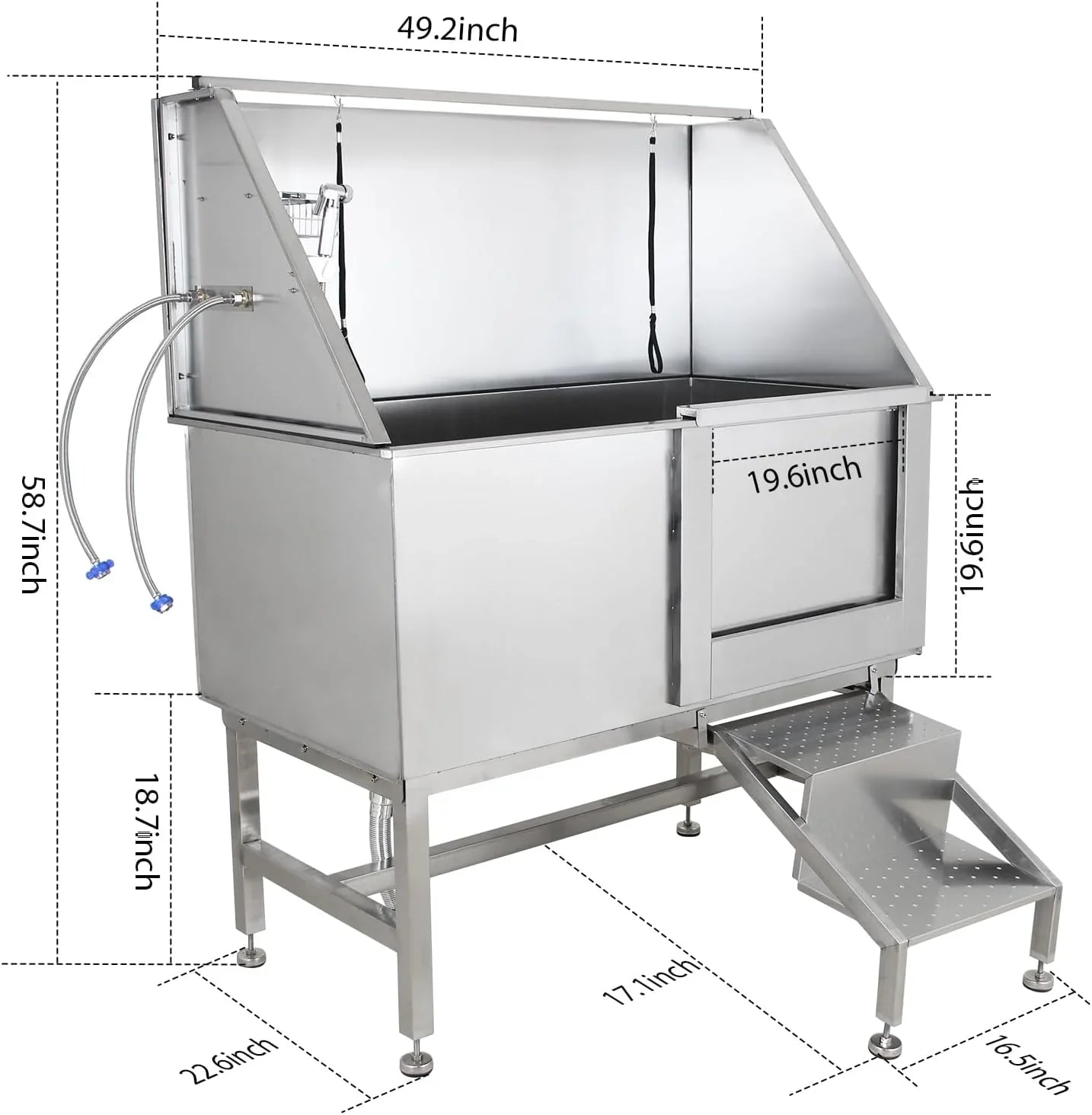 50 In. Dog Wash Bathtub, Pet Wash Station, Professional Stainless Steel Dog Grooming Tub With Ramp, Faucet, Sprayer, Drain Kit, Right Door