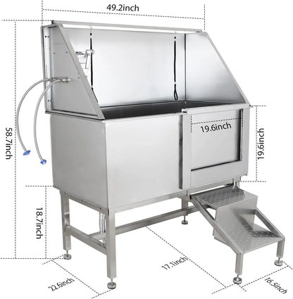 50 In. Dog Wash Bathtub, Pet Wash Station, Professional Stainless Steel Dog Grooming Tub With Ramp, Faucet, Sprayer, Drain Kit, Right Door