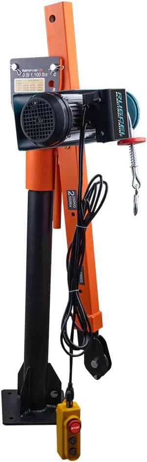 1100lb Folding Dismountable Household Hoist Truck Crane With Electric Hoist, 110V, 880lb Pulling Force, Jib Cranes For Factory, Warehouse
