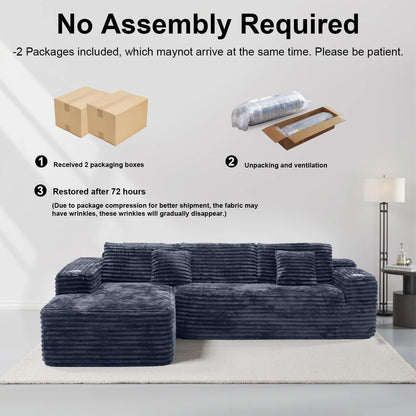 Cloud Sectional Couch With L-Shape Chaise, Modern Modular Sofa With Deep Seat, Built-In Cup Holder And Storage Pocket For Living Room Bedroom