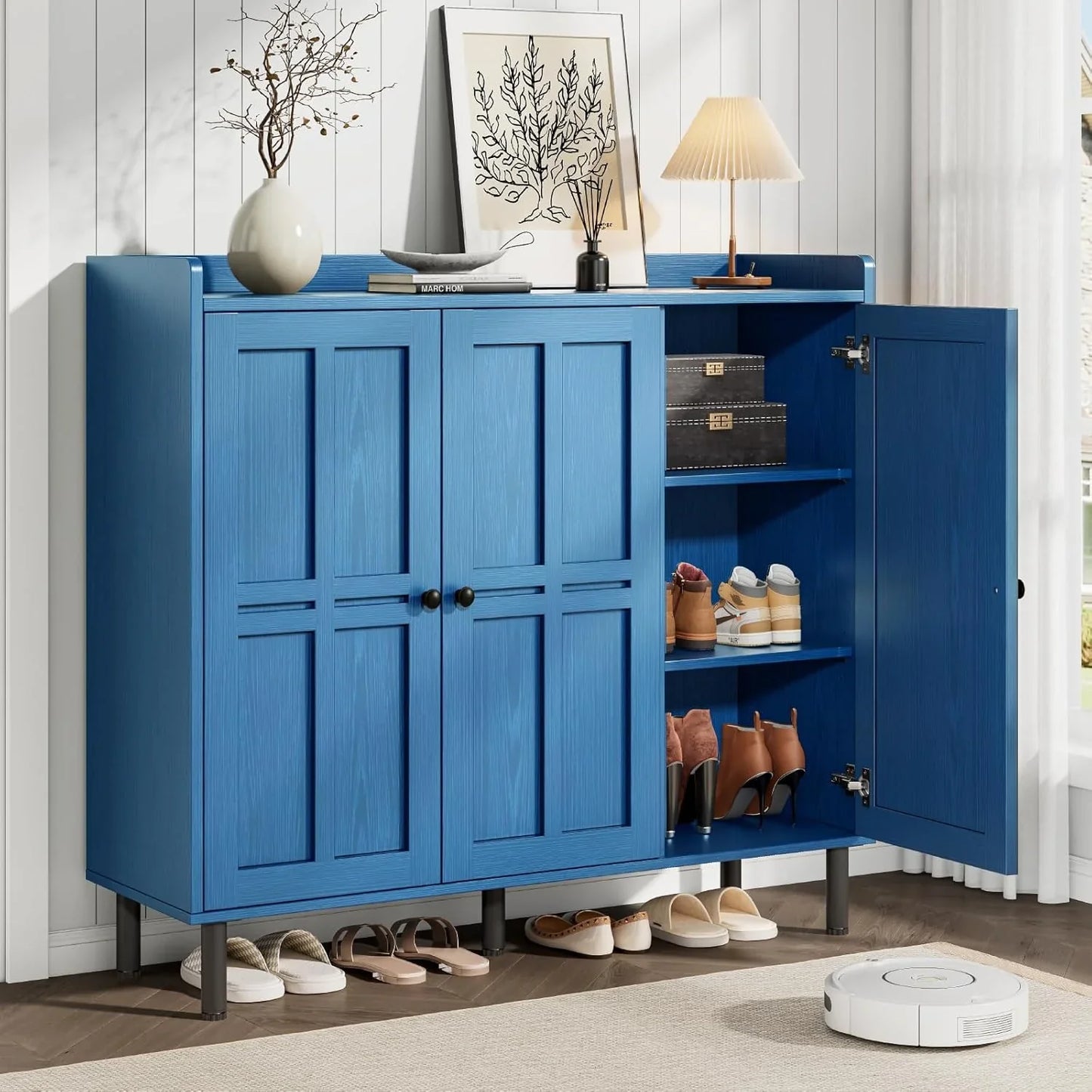 Onbrill Shoe Cabinet With 3 Doors And Adjustable Shelves, 30 Pairs Shoe Storage Cabinet
