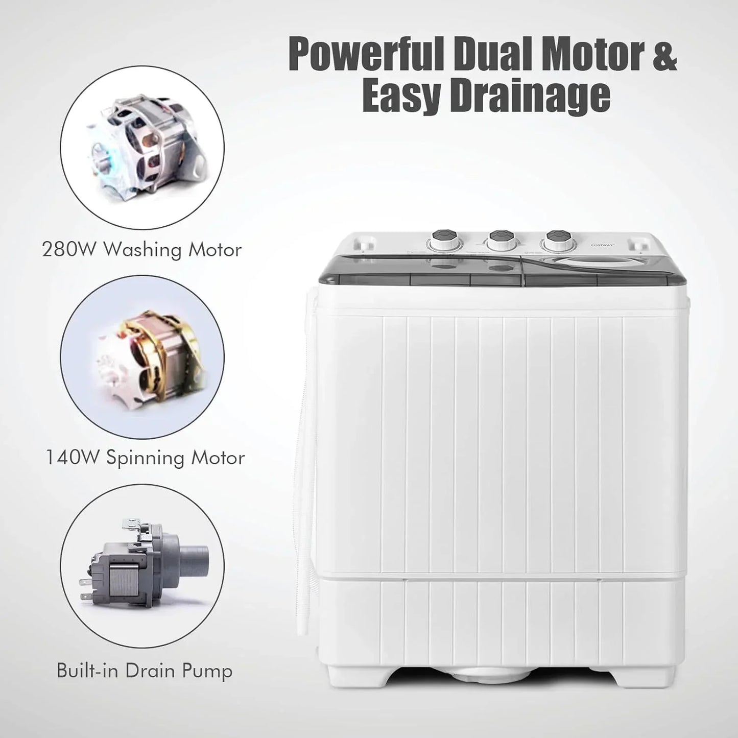 Costway Double Tub 26 Lb Capacity Laundry 18 Lb 8 Lb Spin Combo Drain Pump Washing Machine