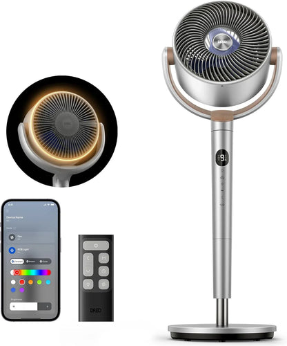 Dreo Smart Fan For Bedroom, 120掳 Plus 120掳 Omni-Directional Oscillating Fans, 100 Ft. Quiet Pedestal Fan With Rgb Light, 9 Speeds, 6 Modes, 20dB