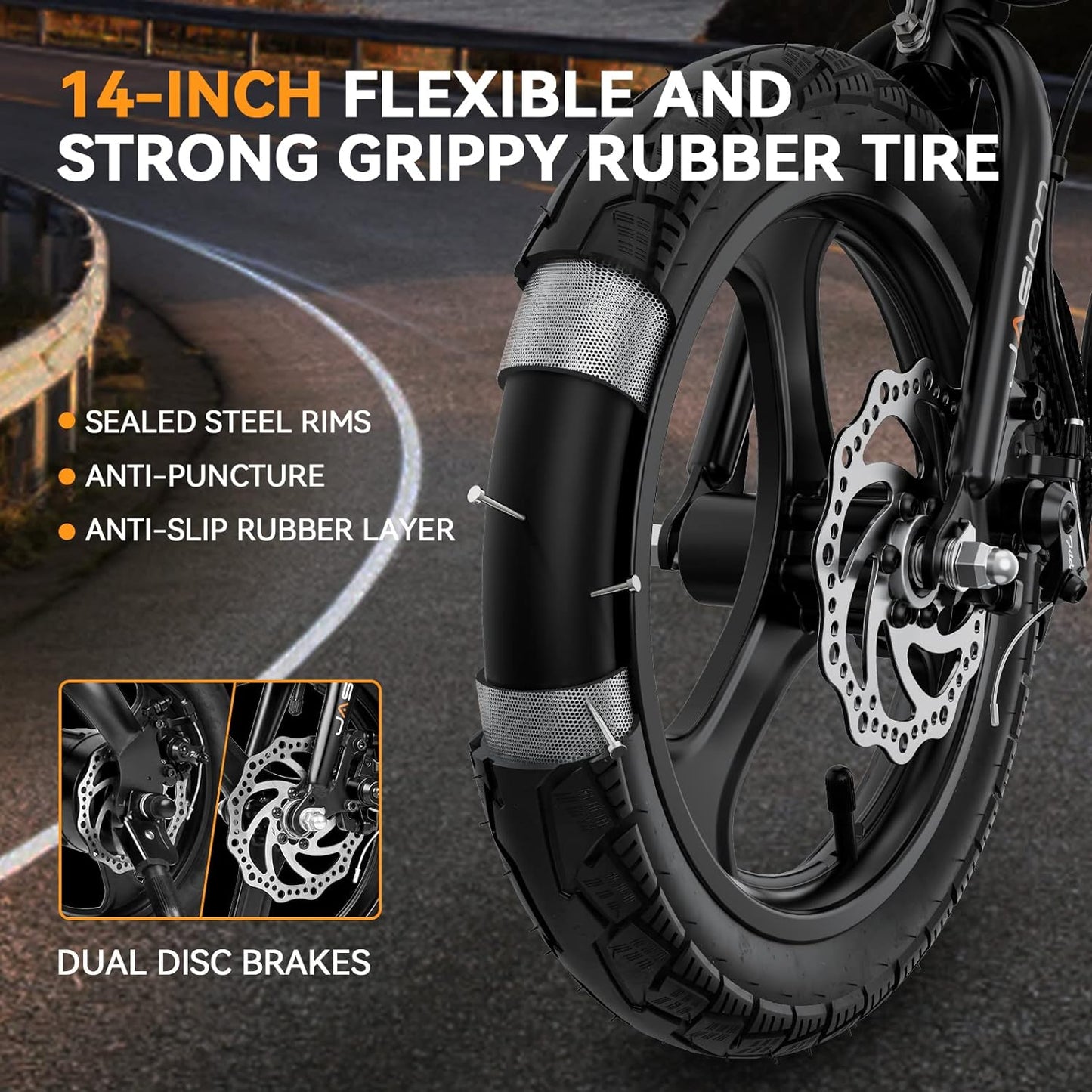Jasion EB3 Electric Bike Adults 21mph, 500W Peak Motor, 270Wh Battery, Rear Suspension, 3 Levels Assist