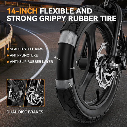 Jasion EB3 Electric Bike Adults 21mph, 500W Peak Motor, 270Wh Battery, Rear Suspension, 3 Levels Assist