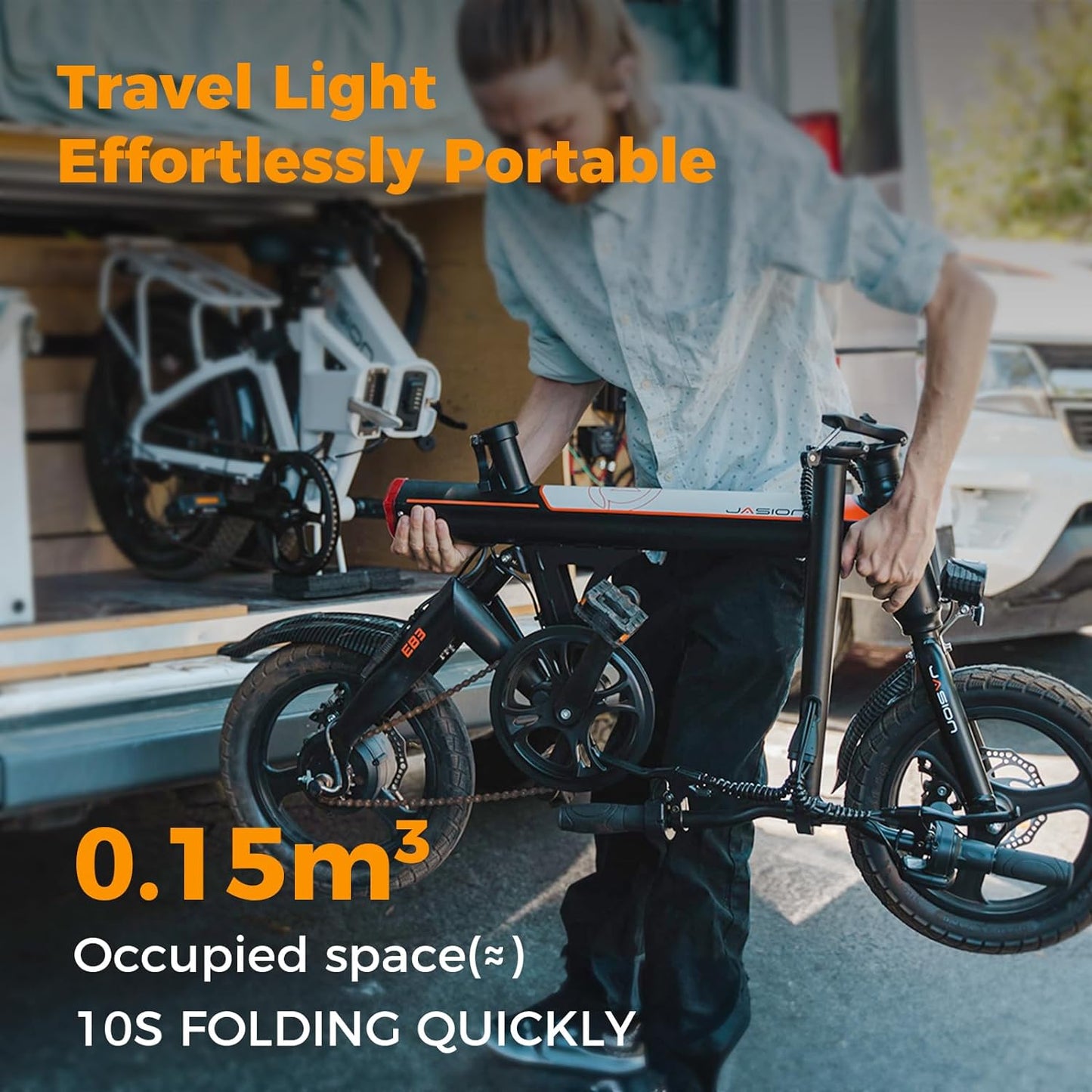 Jasion EB3 Electric Bike Adults 21mph, 500W Peak Motor, 270Wh Battery, Rear Suspension, 3 Levels Assist
